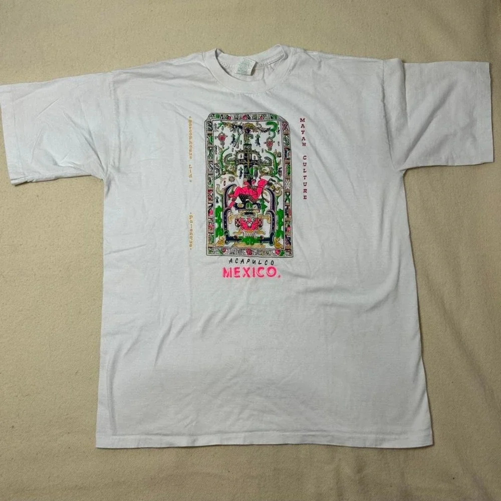 Vintage Acapulco White T Shirt Mexico Aztec XLarge single stitch
